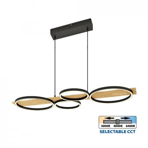 LED полилей MATTEO 38W 1529lm, 3000-4000-6400K, черно+дърво - Плафони