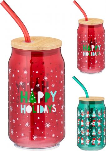 Коледна чаша със сламка 500 мл - Коледни артикули