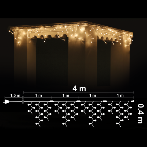 Светеща завеса RICE 4x4м, 120 топло бели лампички OUT - Светеща мрежа/завеса