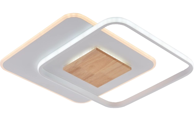 LED плафон CCT 60W 5180Lm Бяла+Дърво Димерируема + Дистанционно Управление - Плафони