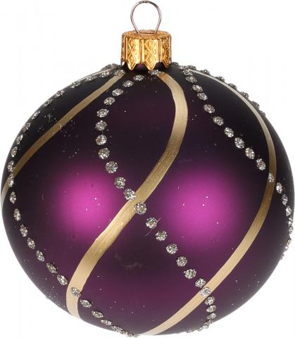 Коледна топка 6см, 
с листа, лилава, 
стъклена,
ръчна изработка, снимка 4 - Коледа