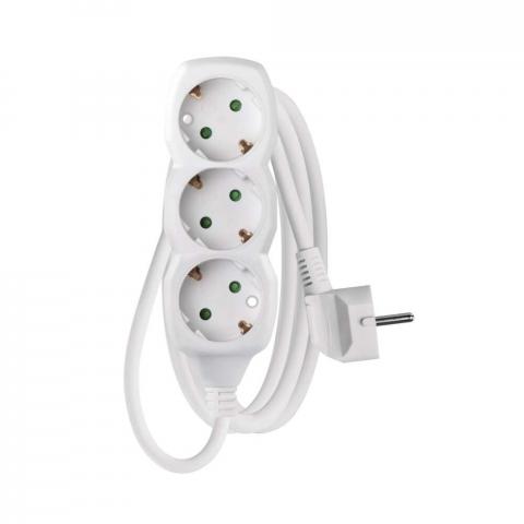 Разклонител 3x2P+E Schuko, кабел 1.5 м/1,5мм2, бял, Emos - Разклонители без защита