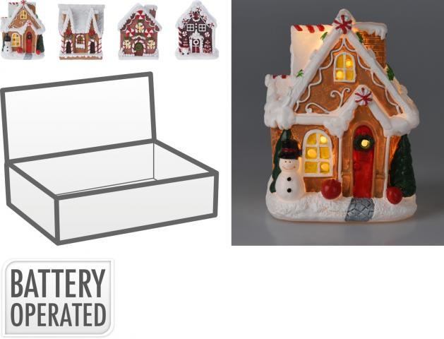Коледна бисквитена къщичка с LED 10см, 6 дизайна, снимка 2 - Светещи фигури