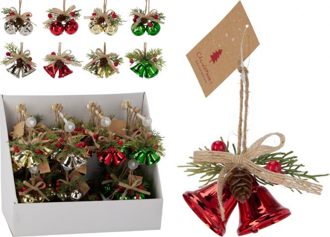 Коледни камбанки 8 см 4 дизайна - Висулки за елхата