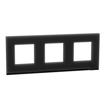 Декор. рамка Unica Pure 3X, хоризонтална, черно стъкло - Ключове и контакти