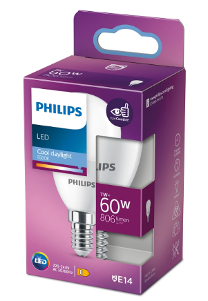 LED крушка Philips Е14 7W 806Lm 6500K, балонче - Лед крушки е14