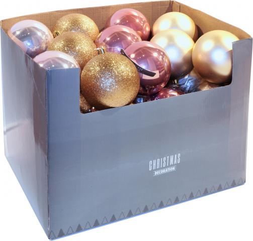 Коледна топка 10 см старо злато, розово - Коледни топки