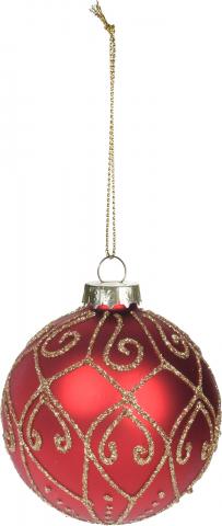 Коледна топка 8см със златни орнаменти, стъклена, снимка 4 - Коледа