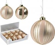 Коледна топка 8см, 
райе кадифе, 
златна, стъклена