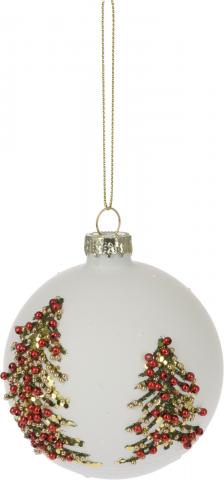 Коледна топка 8см с декорация елха, стъклена, снимка 3 - Коледа