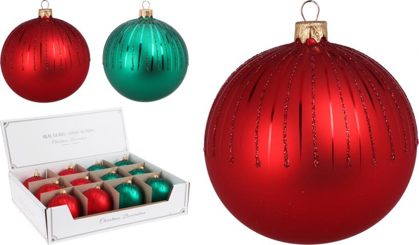 Коледна топка с брокат 8 см 2 дизайна - Коледни топки