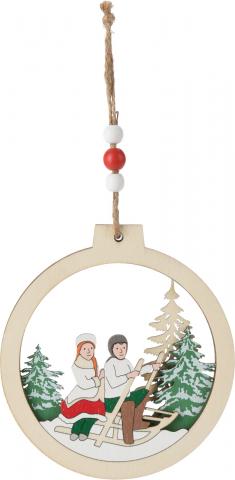 Коледна висулка12,5х0,8х11,5см, 
с деца, дърво, снимка 2 - Висулки за елхата