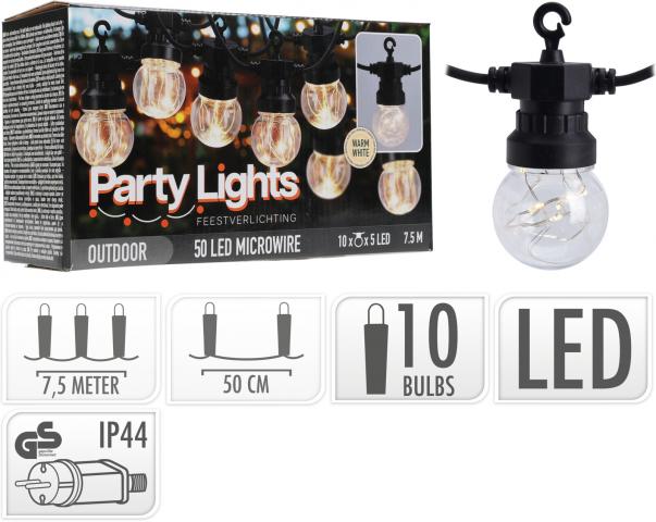 LED соларна верига 10бр с 10 микро LED, топла светлина - Соларни лампи