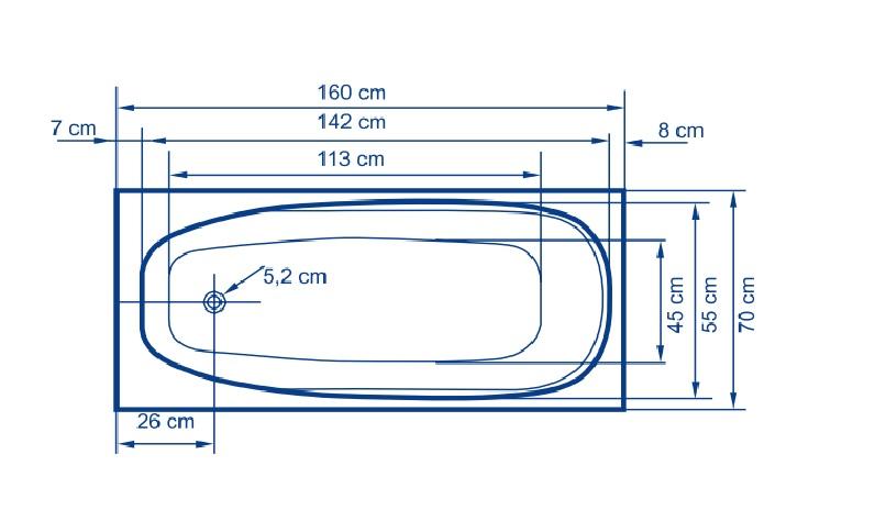 Правоъгълна акрилна вана Linea 160, снимка 2 - Акрилни