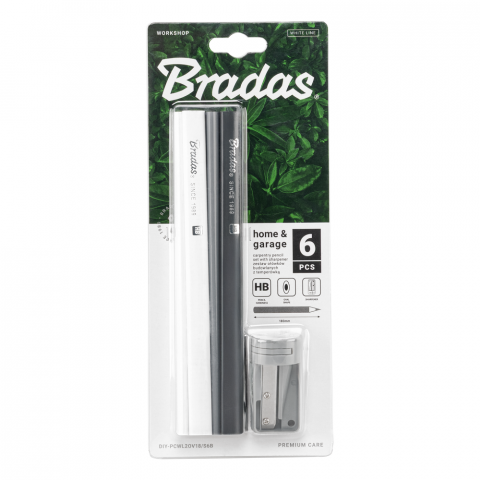 Молив дърводелски Bradas White Line HB 6 бр. с острилка, снимка 3 - Моливи и креда