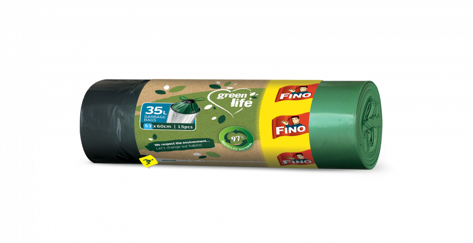 Торби за смет с връзки Fino Green 35 л 15 бр. - Чували за боклук