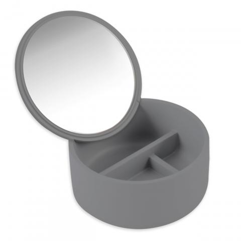Козметична кутия с огледало, сива - Козметични огледала