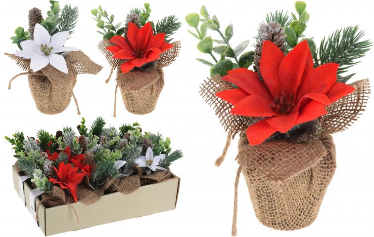 Коледна декорация в саксия с юта - Коледни изкуствени цветя