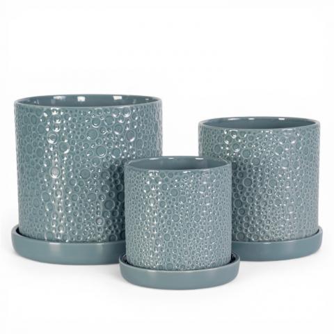 Керамична саксия с подложка 16х16х16 см синя - Керамични саксии