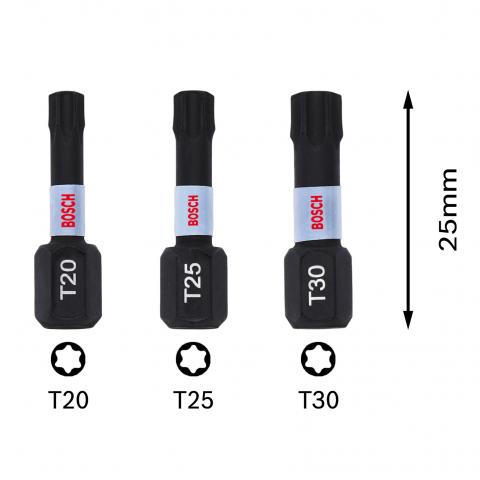 Комплект битове Impact Control T 25 мм Bosch 3 бр., снимка 3 - Битове