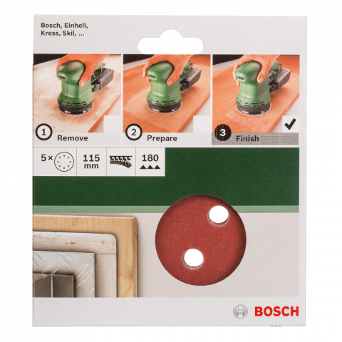 Шкурки за дърво ф115 мм G180 Bosch 5 бр., снимка 2 - Шкурка комплекти