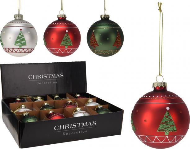 Коледна стъклена топка 8см, 3 дизайна - Коледа