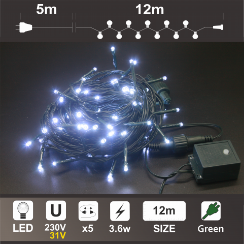 Светещ Гирлянд: 120 бели LED /диодни/ лампички - Светеща верига