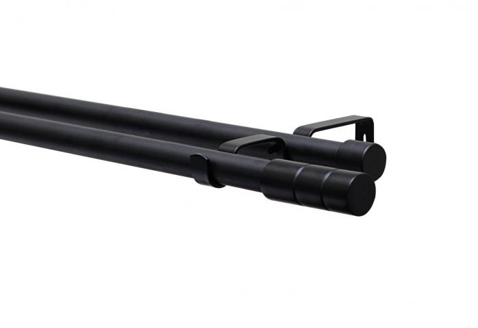 Двоен корниз Цилиндър 130-240 см черен - Метални корнизи