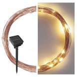 LED нано верига със соларен панел, медна, 12 м топло бяла