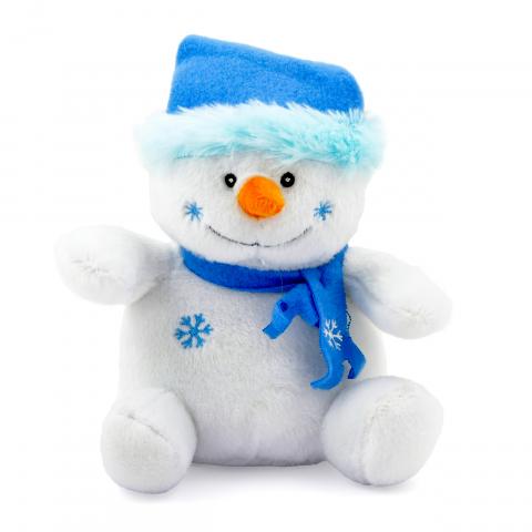 Плюшен снежен човек със синя шапка и шал - Плюшени коледни играчки