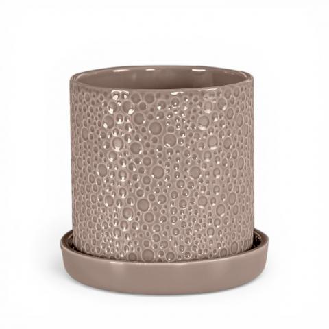 Керамична саксия с подложка 19х19х19 см кафява - Керамични саксии