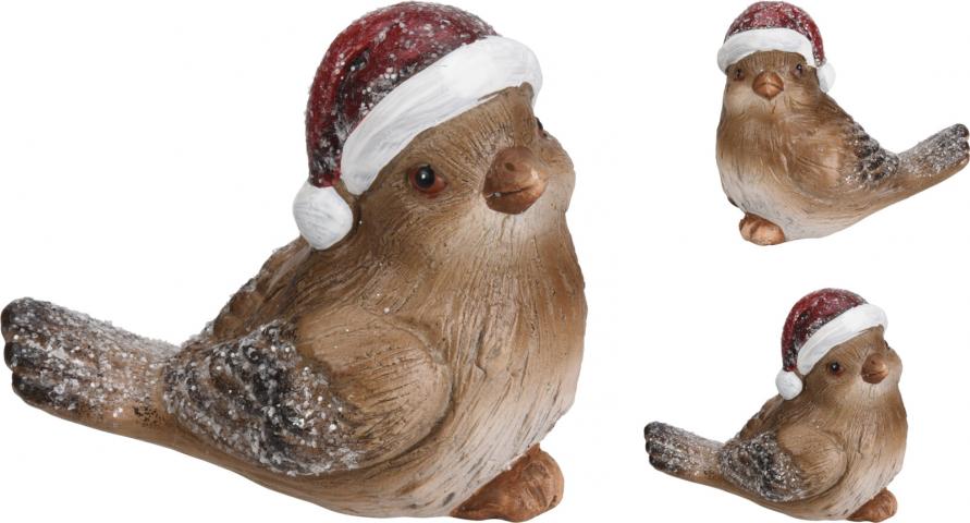 Фигура Коледна птичка с шапка 
11х6,5х10см, микс - Коледни фигури