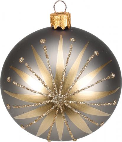 Коледна топка 6см, 
блестяща звезда, 
сива/черна, стъклена,
ръчна изработка, снимка 4 - Коледа