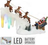 LED Шейна с Дядо Коледа и елени 
33х8,5х21см,
3хААА батерии