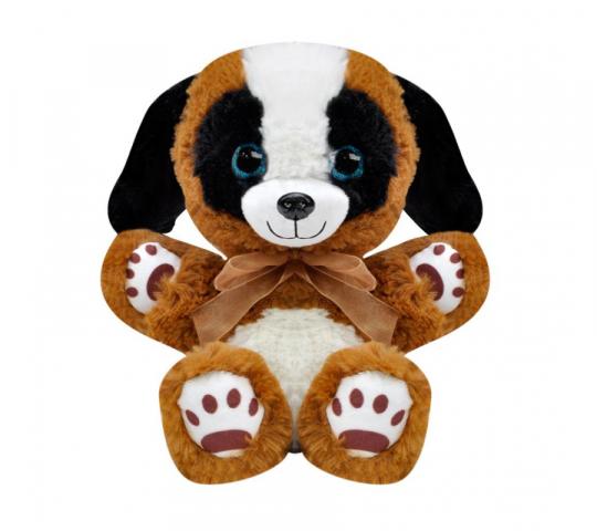 Плюшено куче със стъклени очи 28 см - Плюшени коледни играчки