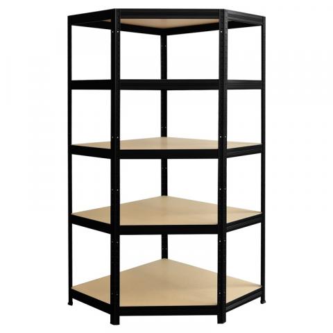 Ъглов стелаж черен 180х90х90x40x40 см 5x175 кг - Метални стелажи