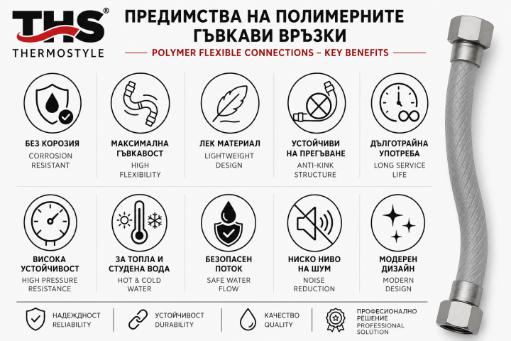 Полимерна гъвкава връзка 100см коляно ЖЖ 3/8 Grey Flex, снимка 2 - Гъвкави връзки
