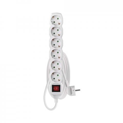 Разклонител 6x2P+E Schuko, кабел 1.5м/1,5мм2, с ключ бял, Emos - Разклонители без защита