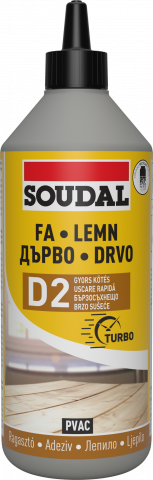 Soudal лепило за дърво D2 бързосъхнещо 750гр - Лепила за дърво