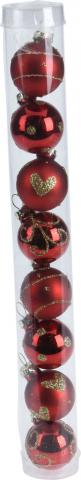 Коледни топки-сет 8х3см, 
червени, стъклени, снимка 3 - Коледа