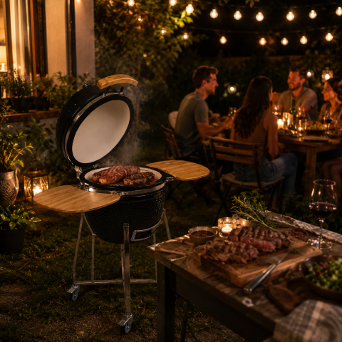 Барбекю Kamado 60x57x88 см черно, снимка 2 - Керамични грилове Кamado