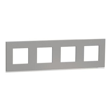 Декор. рамка Unica Pure 4X, хоризонтална, алуминий - Ключове и контакти