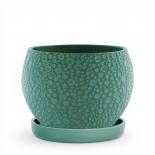 Керамична саксия с подложка 26х26х20 см зелена