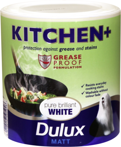 Интериорна боя DuluxMatt за кухни 2.5 л брилянтно бяла - Бои за баня и кухня