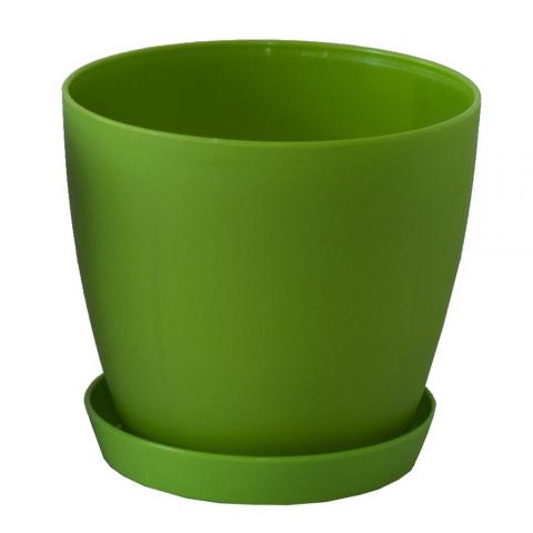 Саксия Флора Ф17 зелено, с подложка - Пластмасови саксии