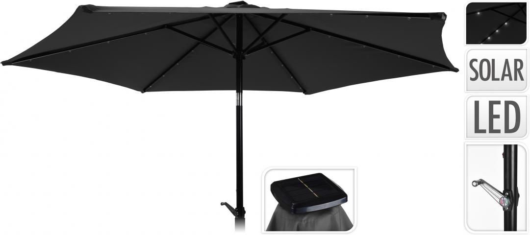 Градински чадър ф270см със соларна светлина, сив - Градински чадъри