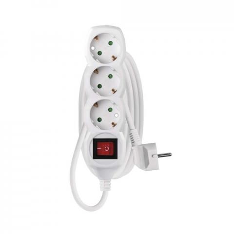 Разклонител 3x2P+E Schuko, кабел 1.5м/1,5мм2, с ключ бял, Emos - Разклонители без защита