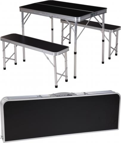 Сгъваем къмпинг сет MDF - маса и 2 пейки, черен - Маси и столове