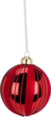 Коледна топка 8см, 
райе кадифе, 
червена, стъклена, снимка 3 - Коледа