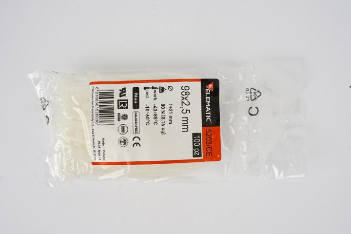Elematic Кабелни превръзки 98/2.5 бели 5203/CE - 100 бр, снимка 2 - Крепежни изделия